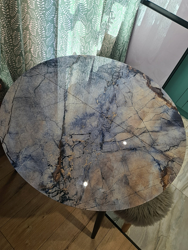 Стеклянный стол Кловис вставка стекло черный мрамор / черный фото покупателя 1