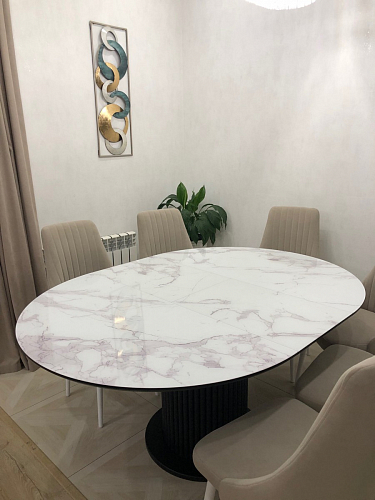 Стеклянный стол Фостер 120(160)х120х76 белый мрамор / черный фото покупателя 87