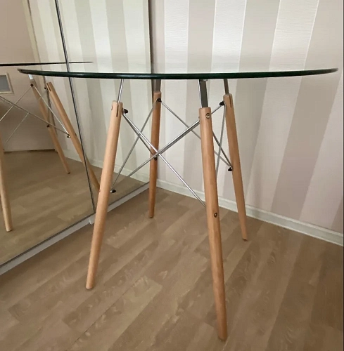 Стеклянный стол PT-151 80х80х76 clear glass / wood фото покупателя 3