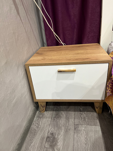 Прикроватная тумба Эго Т-5 на ножках дуб крафт золотой / белый глянец фото покупателя 1