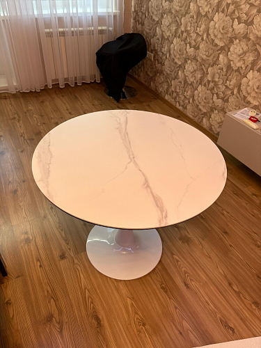 Керамический стол Тулип 90х74 белый мрамор / черная пленка / белый фото покупателя 18