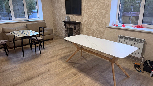 Деревянный стол Абилин 90х76 светло-серый / черный матовый фото покупателя 4