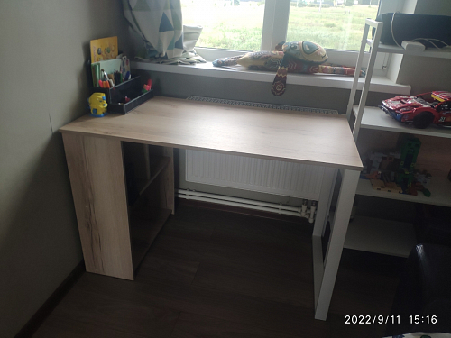 Письменный стол Битти Лофт 116х60х75 дуб делано светлый / белый матовый фото покупателя 52