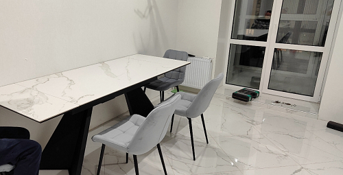 Керамический стол Ливи 140(200)х80х78 серый мрамор / черный фото покупателя 9