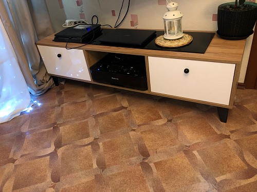 ТВ-тумба Эго Т-3 на ножках бетон светлый / белый глянец фото покупателя 68