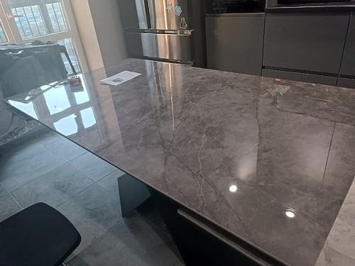 Стеклянный стол Хасселвуд 160(220)х90х77 белый мрамор / черный фото покупателя 15