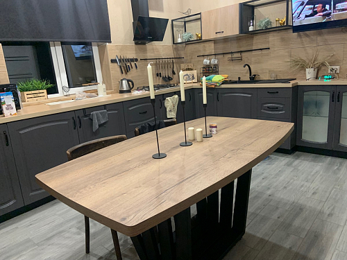 Стол на тумбе Эудес дуб галифакс табак / черный фото покупателя 27