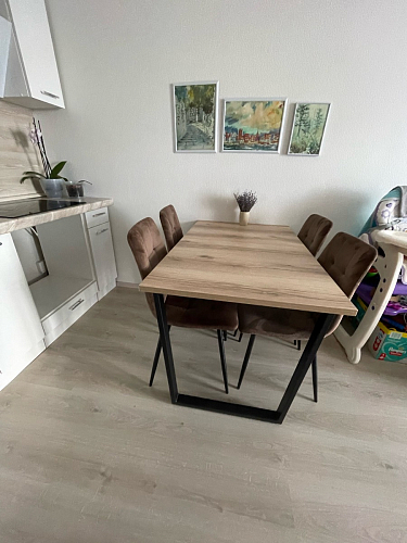 Стеклянный стол Фостер 120(160)х120х76 серый мрамор / черный фото покупателя 102