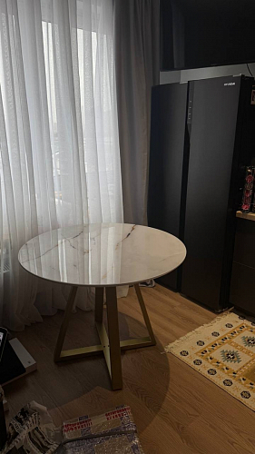 Стеклянный стол Норфолк d100 белый мрамор / черный фото покупателя 21