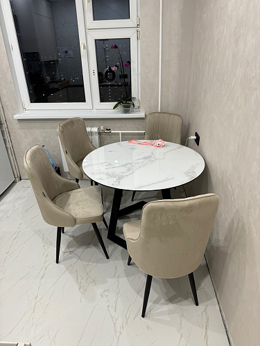 Стеклянный стол Алингсос 100(140)х100х76 белый / белая шагрень фото покупателя 1