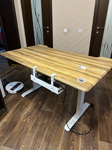 Компьютерный стол Маркос с механизмом подъема 140х80х75 белый / вотан дуб фото покупателя 34