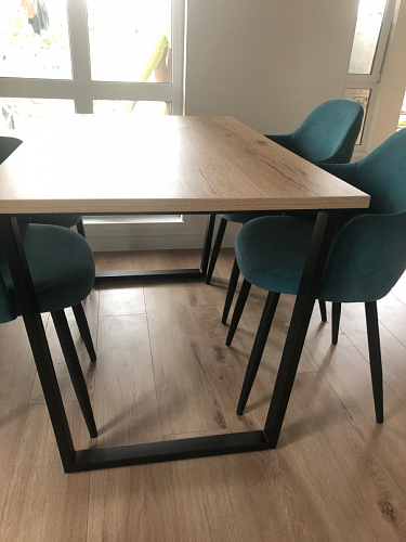 Стеклянный стол Фостер 120(160)х120х76 белый мрамор / черный фото покупателя 24