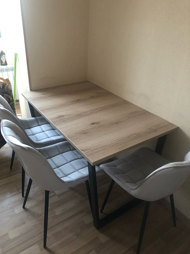 Стеклянный стол Фостер 120(160)х120х76 белый мрамор / черный фото покупателя 69