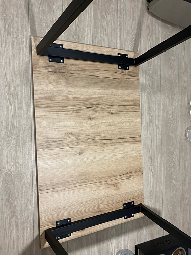 Стеклянный стол Фостер 120(160)х120х76 серый мрамор / черный фото покупателя 93