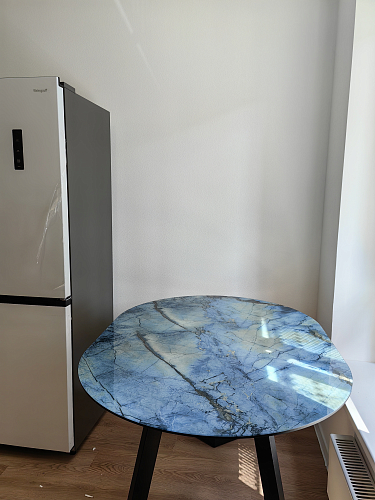 Стеклянный стол Алингсос 100(140)х100х76 белый / белая шагрень фото покупателя 10