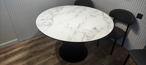 Стеклянный стол Фостер 120(160)х120х76 серый мрамор / черный фото покупателя 75