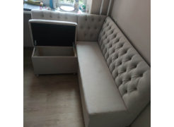 Кухонный диван угловой Мирта правый велюр бежевый фото покупателя 2