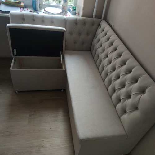 Кухонный диван угловой Мирта левый микровельвет коричневый фото покупателя 2