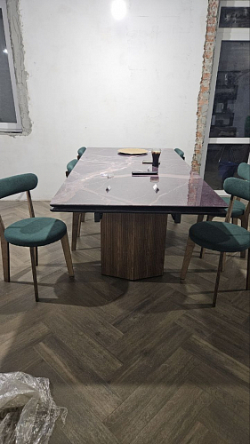 Керамический стол Монерон 180(240)x90 calacatta gold / дуб монтана фото покупателя 14