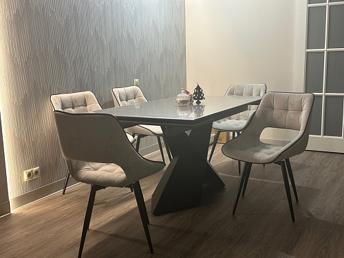 Стеклянный стол Хасселвуд 160(220)х90х77 белый мрамор / черный фото покупателя 6