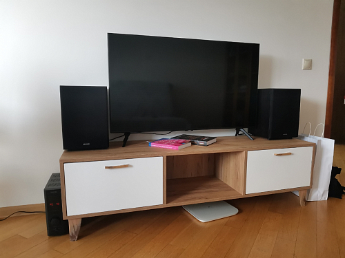 ТВ-тумба Эго Т-3 на ножках бетон светлый / белый глянец фото покупателя 59