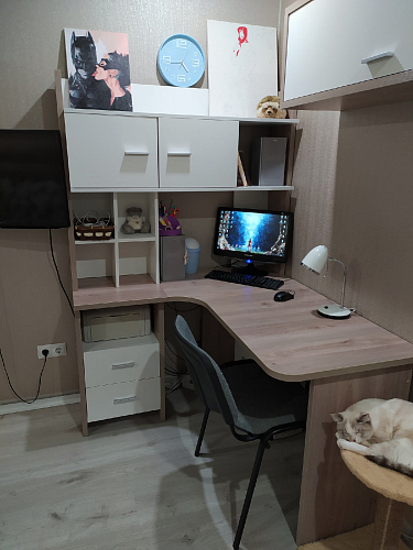 Письменный стол Беланта-Угл130+НКЛХ-120 БЕ левый белый жемчуг фото покупателя 4