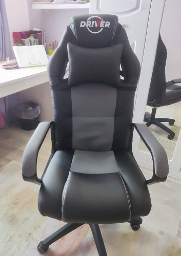 Компьютерное кресло Driver/Драйвер кожзам черный / ткань синий фото покупателя 65