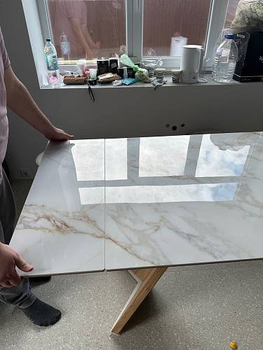 Керамический стол Ливи 140(200)х80х78 серый мрамор / черный фото покупателя 27