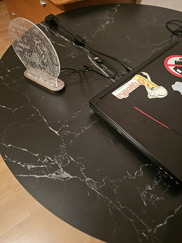 Керамический стол Тулип 90х74 белый мрамор / черная пленка / белый фото покупателя 9