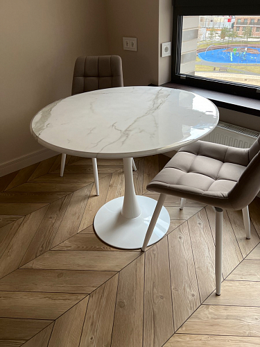 Стол Тулип 90х73 белый мрамор / золото фото покупателя 125