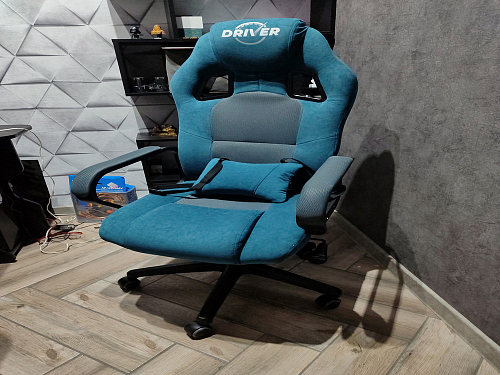 Компьютерное кресло Driver/Драйвер кожзам черный / ткань синий фото покупателя 110