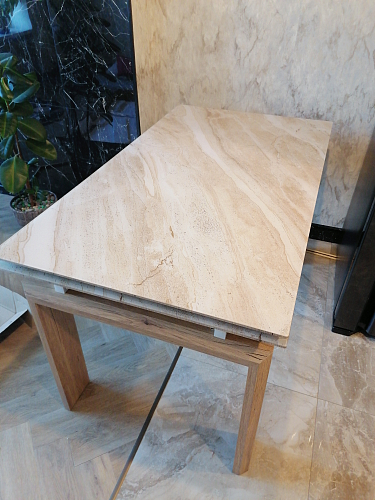 Стеклянный стол Давос бежевый мрамор / дуб монтана фото покупателя 5