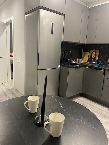 Стеклянный стол Абилин 100(140)х100х76 мрамор черный / черный матовый фото покупателя 48