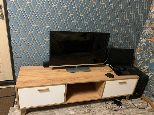 ТВ-тумба Эго Т-3 на ножках бетон светлый / белый глянец фото покупателя 23