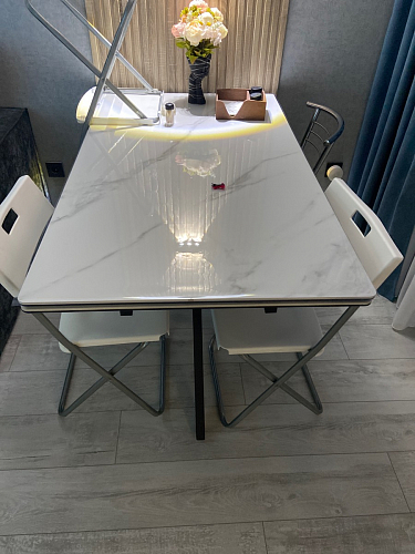 Керамический стол Вилли 140(200)х80 серый мрамор larka grey / черный фото покупателя 71