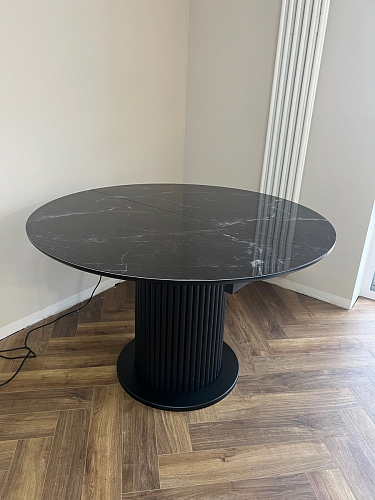 Стеклянный стол Фостер 120(160)х120х76 белый мрамор / черный фото покупателя 78