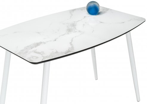 Стеклянный стол Эмма 110(150)x70 белый мрамор / белый